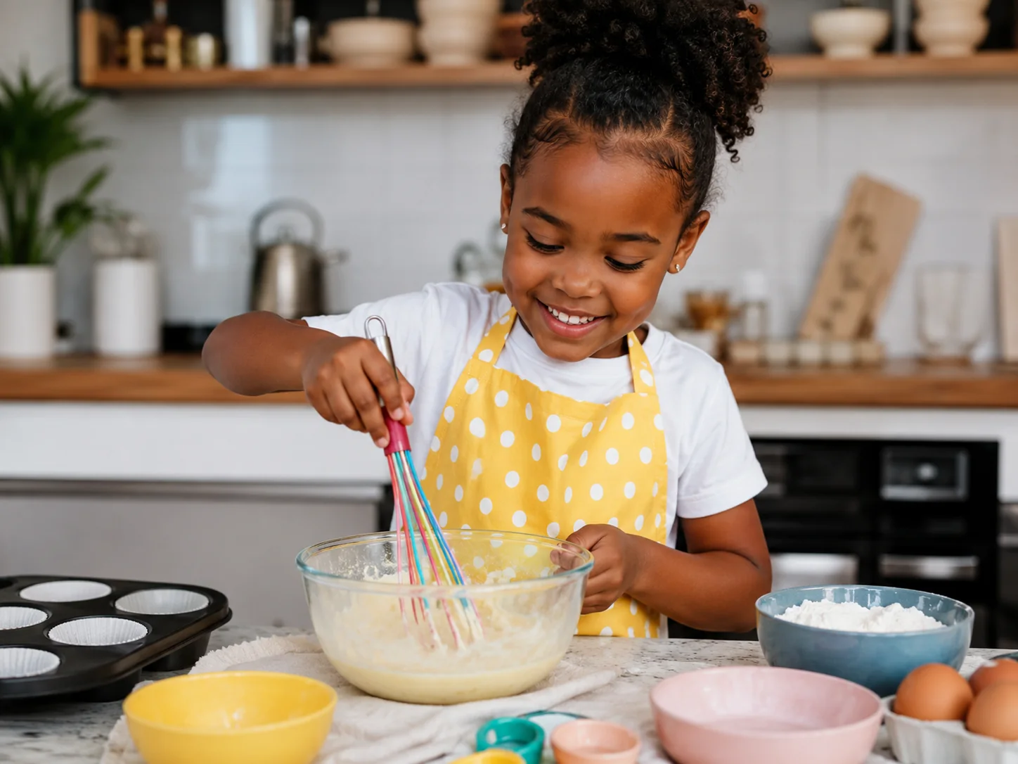 Black child learning cooking and baking skills
