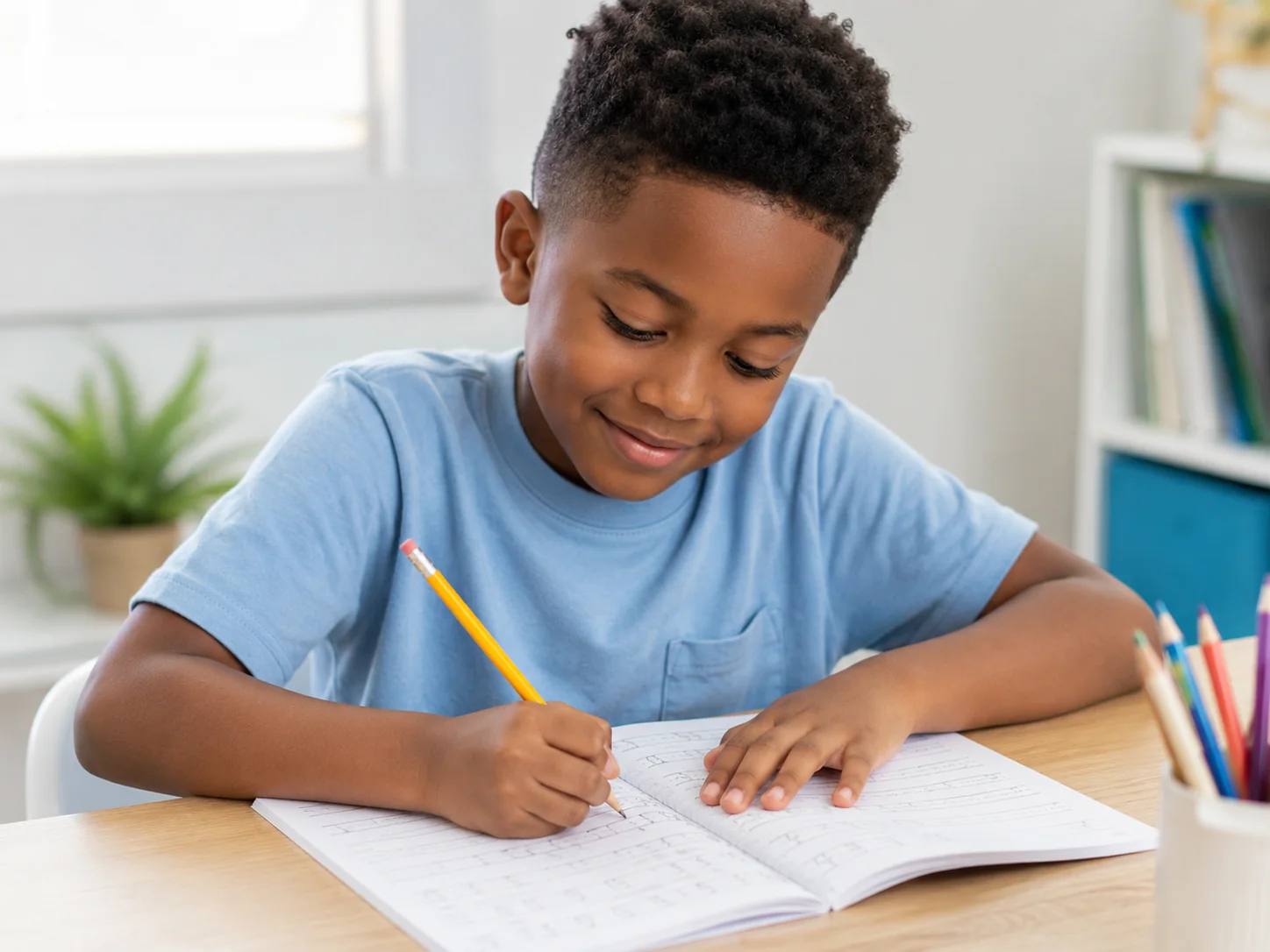 Black child practising neat handwriting