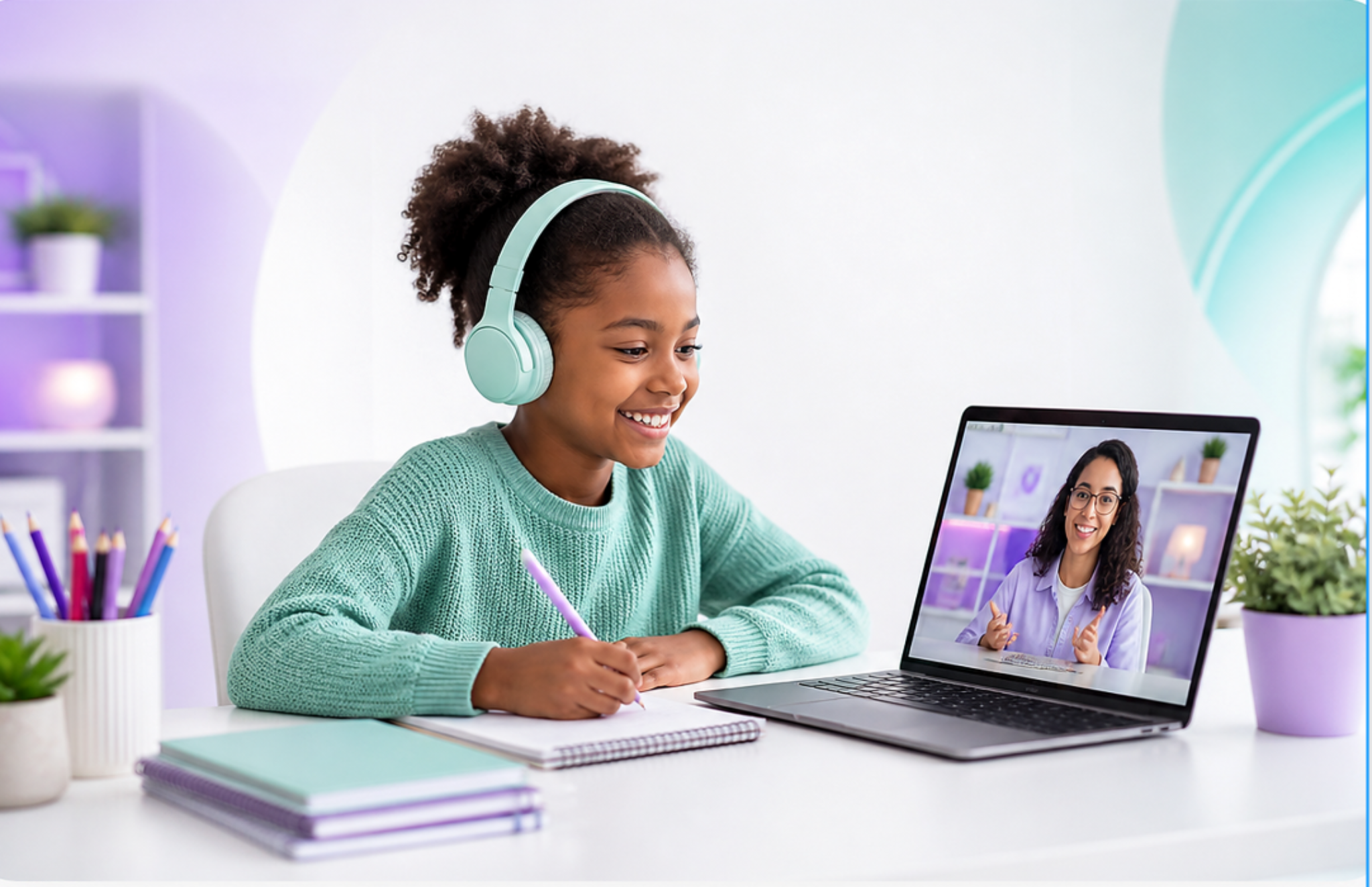 Black student smiling during a live online lesson