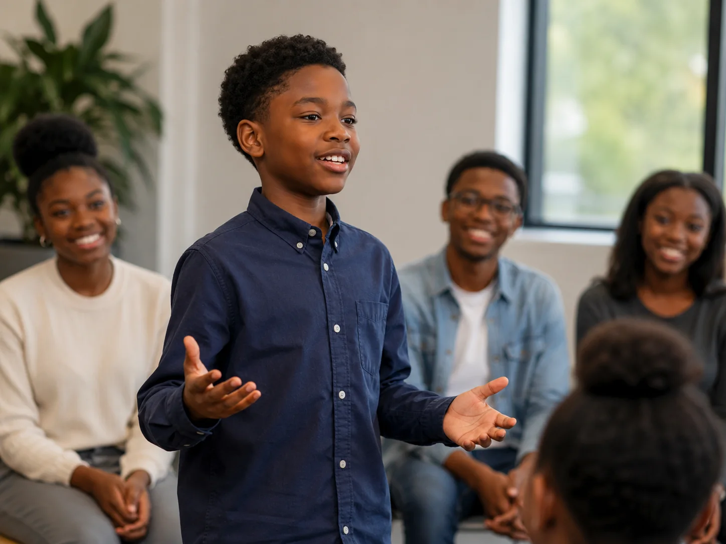 Black child speaking confidently to an audience