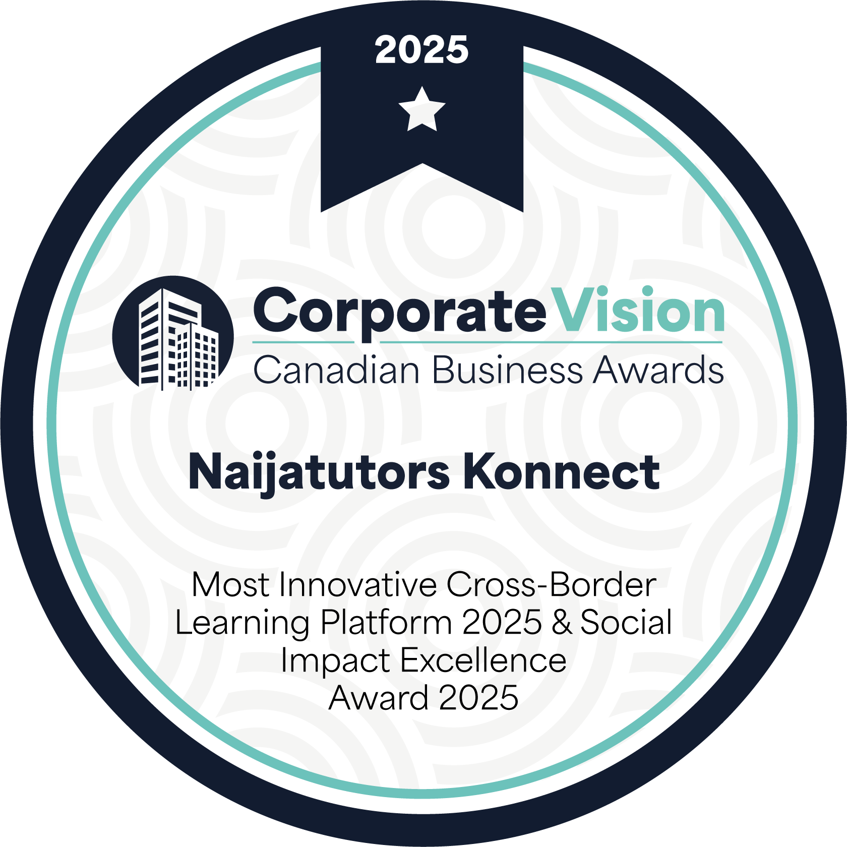 Corporate Vision Canadian Business Awards 2025 badge for Most Innovative Cross-Border Learning Platform and Social Impact Excellence