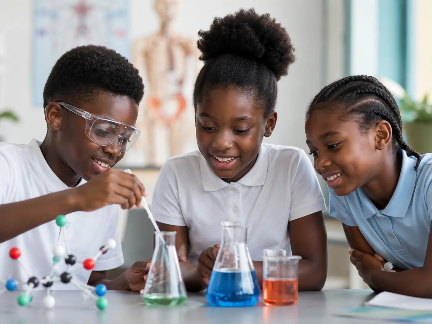 Black children carrying out a science experiment